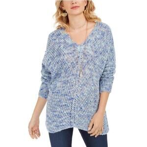 Style & Co V-Neck Dolman-Sleeve Sweater Whimsy Pom Blue M